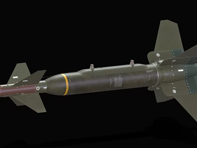Green Military Bomb With Yellow Stripe Tail Fins And Aerial Warfare Design 3d model
