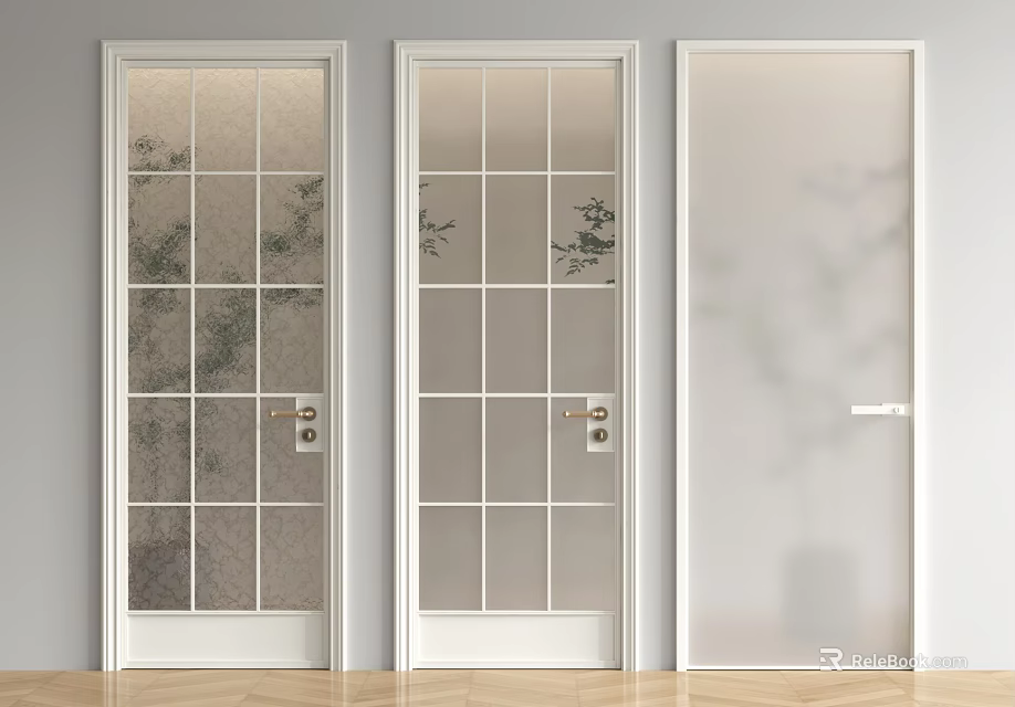Modern White Frame Grid Glass Panel Swing Doors for Interior Decoration 3d model