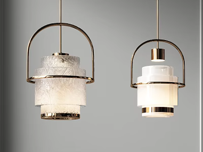Modern Golden Frame Pendant Lights With White Frosted Glass Shades And Minimalist Design 3d model