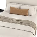 Minimalist Modern Double Bed Interior With Soft White Bed Sheets Beige Pillows And Black Nightstand