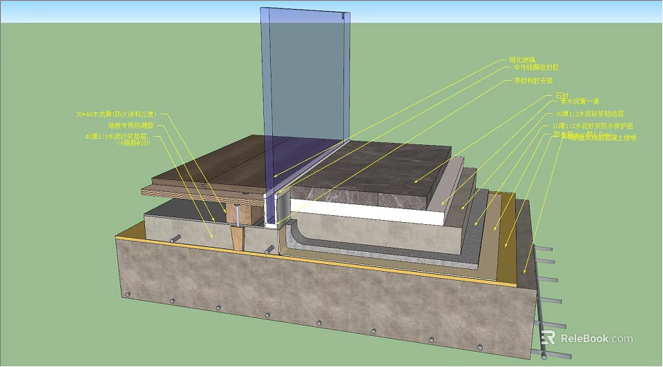 Detailed Building Component Section View With Insulation Layer Waterproofing Membrane And Decking Material 3d model 