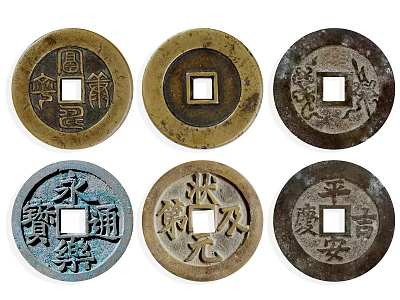 Ancient Chinese Coin Decorative Ornament Set With Various Vintage Designs For Home 3d model