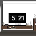 Wooden TV Stand With Flat Screen TV Decorative Items And Wooden Bookshelves In Sunlit Room