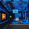 Modern KTV Interior Design With Blue Neon Lights Comfortable Sofas And LED Screens