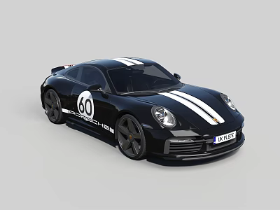 Black Porsche Sports Car With White Stripes 60 Logo On Door And Sporty Design 3d model