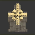 Russian Wooden Church Building with Golden Domes Cross on Top Gray Roof and Stairs Entrance
