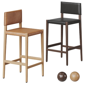 Bar Chair Combination Wood Leather 3d model