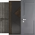 Modern Swing Door Design With Wooden Texture Gray Panel And Sleek Metallic Handle