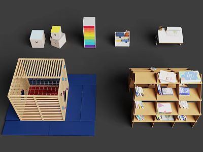 Wooden Bookcase With Multiple Shelves Holding Various Books In Simple Design 3d model