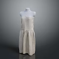 Beige Strapless Linen Dress with Pleated Design on White Mannequin and Simple Style