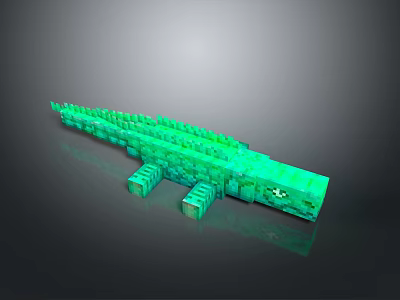 Green Blocky Crocodile Reptile 3D Model with Cubic Structure and Glossy Surface 3d model