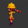 Game Movie Character In Yellow Helmet Orange Top Red Shorts Purple Boots With Tool