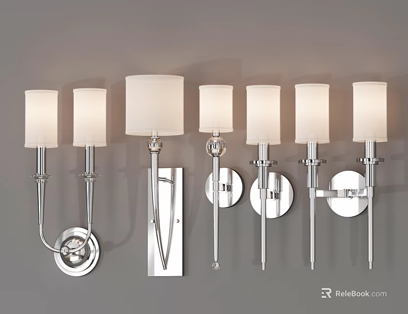 Modern Wall Sconces With Metal Structures White Shades And Different Styles 3d model 