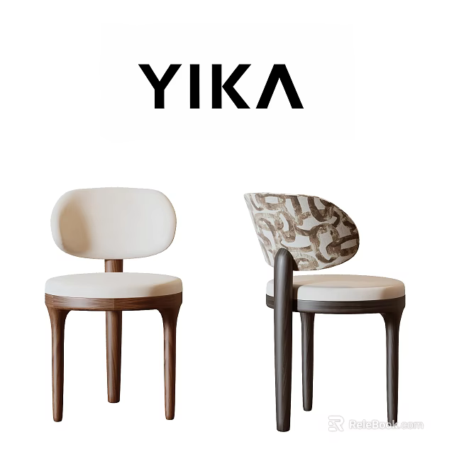 Modern Single Chairs Design With Cream Seats Brown Black Legs And Patterned Backrests 3d model 