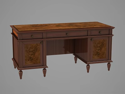 Elegant Vintage Wooden Desk With Three Drawers And Carved Decorative Panels 3d model