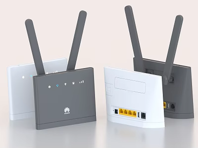 Huawei Computer Network Router With Antennas Gray And White Design Ethernet Ports 3d model