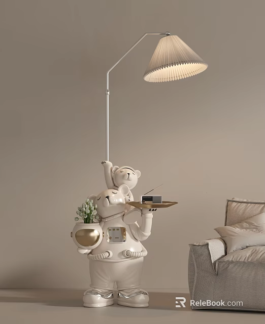 Modern Robot Shaped Floor Lamp With Tray And Green Plant In Living Room 3d model 
