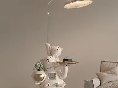 Modern Robot Shaped Floor Lamp With Tray And Green Plant In Living Room 3d model