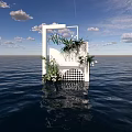 White Decorative Structure With Green Plants And Flowers On Water Surrounded By Trees