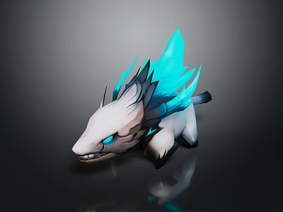 Mythical Fantasy Creature With White Body Black Details And Blue Glowing Spines 3D Render 3d model