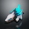 Mythical Fantasy Creature With White Body Black Details And Blue Glowing Spines 3D Render