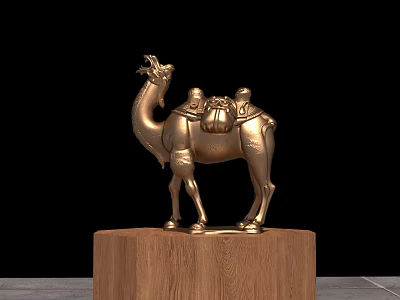 Elegant Decorative Ornament Set With Golden Camel Figurine And Wooden Base 3d model