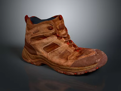 Brown High Top Hiking Shoes With Rugged Sole And Red Accents 3d model