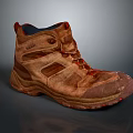 Brown High Top Hiking Shoes With Rugged Sole And Red Accents