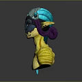 Fantasy Themed Sculpture Carving With Blue Helmet Purple Face Yellow Torso And Long Tail