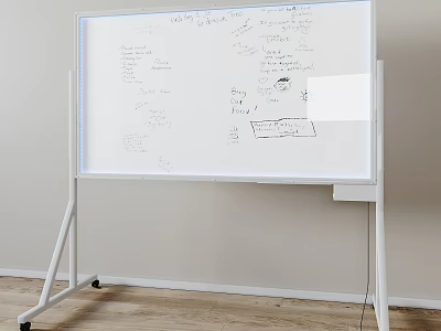 Musical Instruments And Art Supplies Notes On Whiteboard With Stand Wooden Floor 3d model