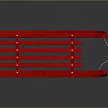 Red Wooden Sleigh With Slatted Seat And Metal Runners On Reflective Black Surface