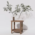 Wooden Side Table with Minimalist Design and Vase Holding Green Branches in Home Interior Decor