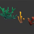 Colorful Coral Polyps In Three Colors Green Yellow Red On Gray Background With Reflection