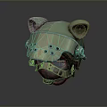 Green Tactical Weapon Helmet With Mechanical Design Ear Like Structures And Metal Parts