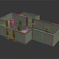 Cartoon Scene Of Underground Warehouse With Wooden Barrels Crates Light Colored Walls And Blue Floor