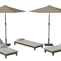 Outdoor Lounge Chairs with Wooden Frames Cushions Pillows and Sunshade Umbrellas