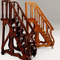 Carved Wooden Staircases In Dark And Light Tones With Decorative Details And Wheels