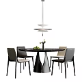 Modern Round Dining Table Set With Chairs Hanging Pendant Light And Tabletop Decor 3d model