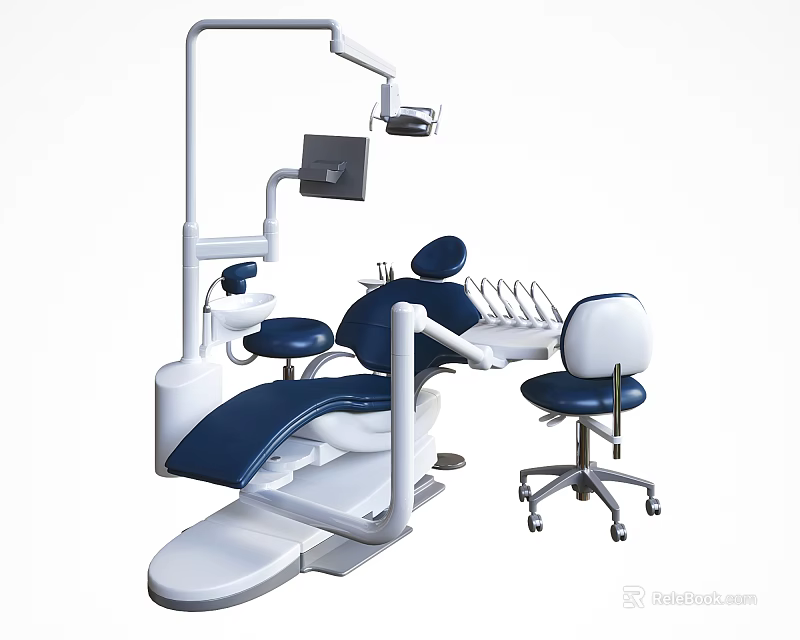 Professional Dental Treatment Equipment With Dental Chair Doctor Stool And Medical Instruments 3d model 