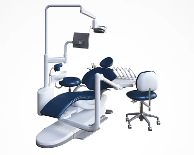Professional Dental Treatment Equipment With Dental Chair Doctor Stool And Medical Instruments 3d model