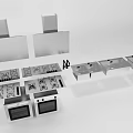 Modern Kitchen Appliances Featuring Range Hoods Gas Stoves Sinks And Ovens