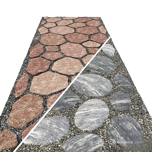 Natural Rustic Stone And Wood Pathway Design For Outdoor Garden Use 3d model 
