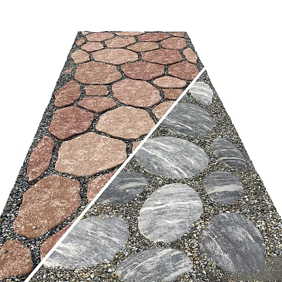Natural Rustic Stone And Wood Pathway Design For Outdoor Garden Use 3d model