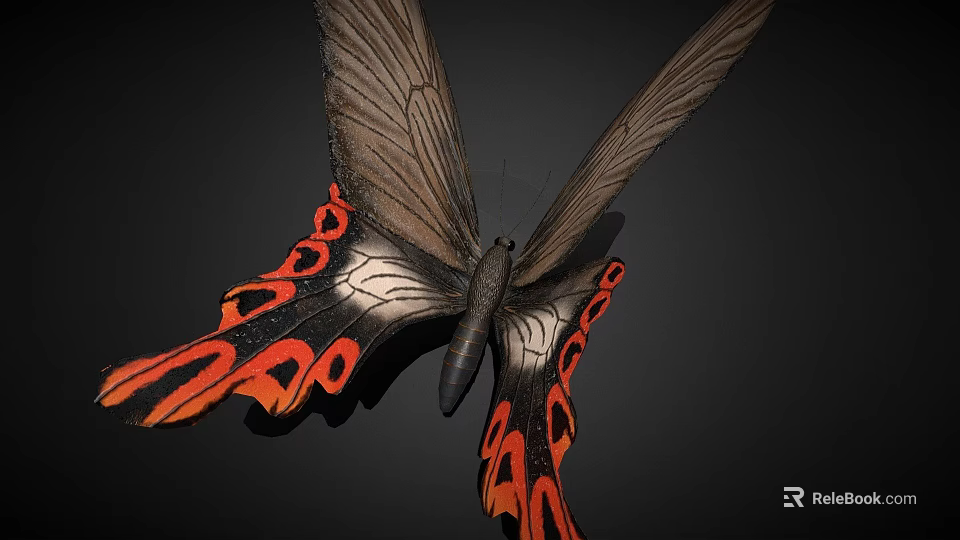 Game Movie Character Butterfly with Black Orange Wing Patterns and Detailed Design 3d model 