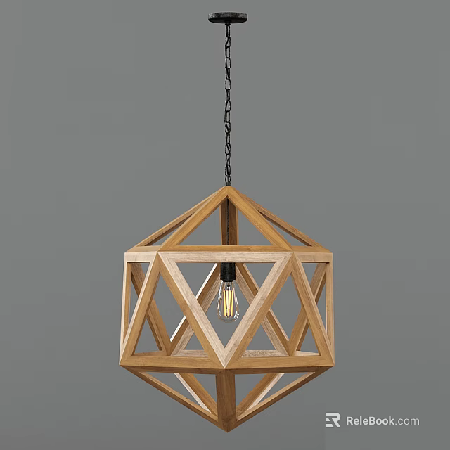 Wooden Geometric Pendant Light With Exposed Bulb And Modern Minimalist Frame 3d model 
