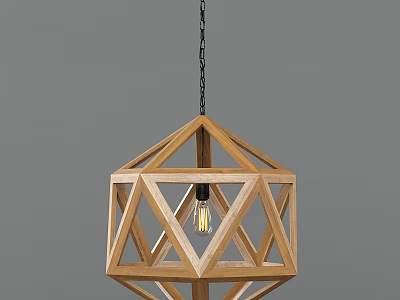 Wooden Geometric Pendant Light With Exposed Bulb And Modern Minimalist Frame 3d model