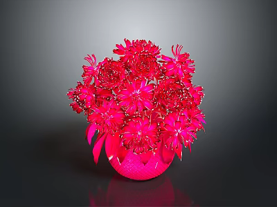 Red Flowers Arrangement In Pink Vase With Vibrant Petals And Shiny Reflections 3d model
