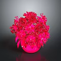 Red Flowers Arrangement In Pink Vase With Vibrant Petals And Shiny Reflections