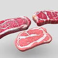3D Rendered Fresh Marbled Raw Steak Different Cuts On White Background