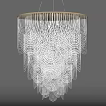 Modern Elegant Crystal Chandelier With Cascading Hanging Crystal Strands And Gold Frame